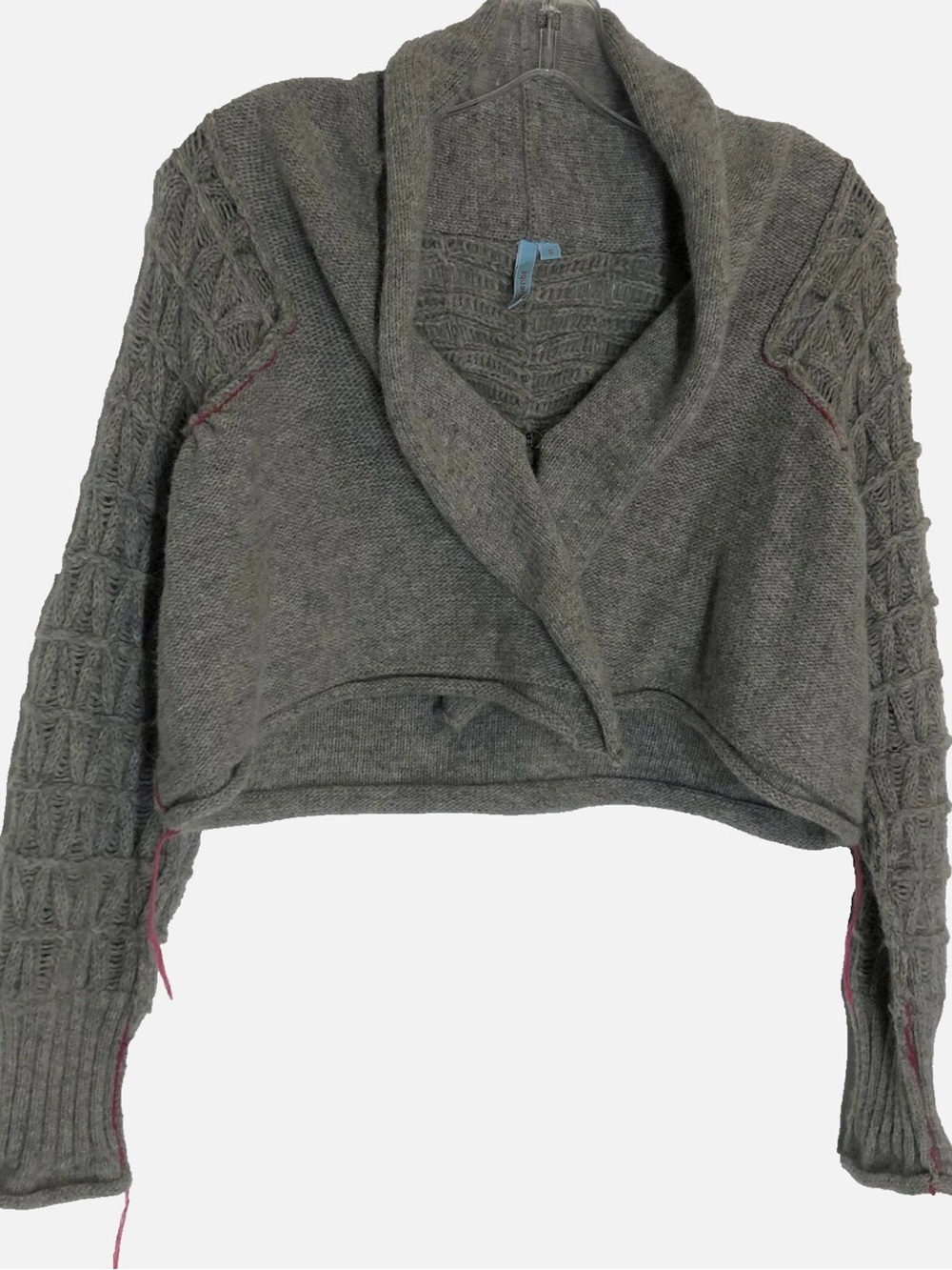 Vintage Anthropologie Handknit Gray Wool Angora Cardigan Shrug Aquarius Size S